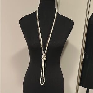 Elegant White Beaded Knot Lariat Necklace